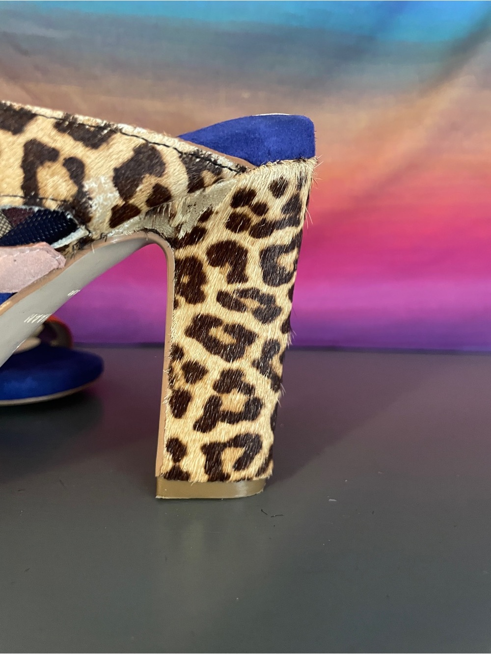 Cole Haan Amelia Haircalf Leopard Multicolor Suede Block High Heel Sandals 6B - Picture 11 of 12